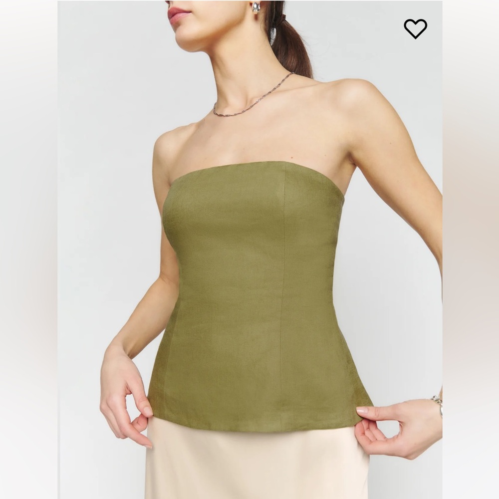 Reformation Iskra strapless linen tube top - Olive - size 2